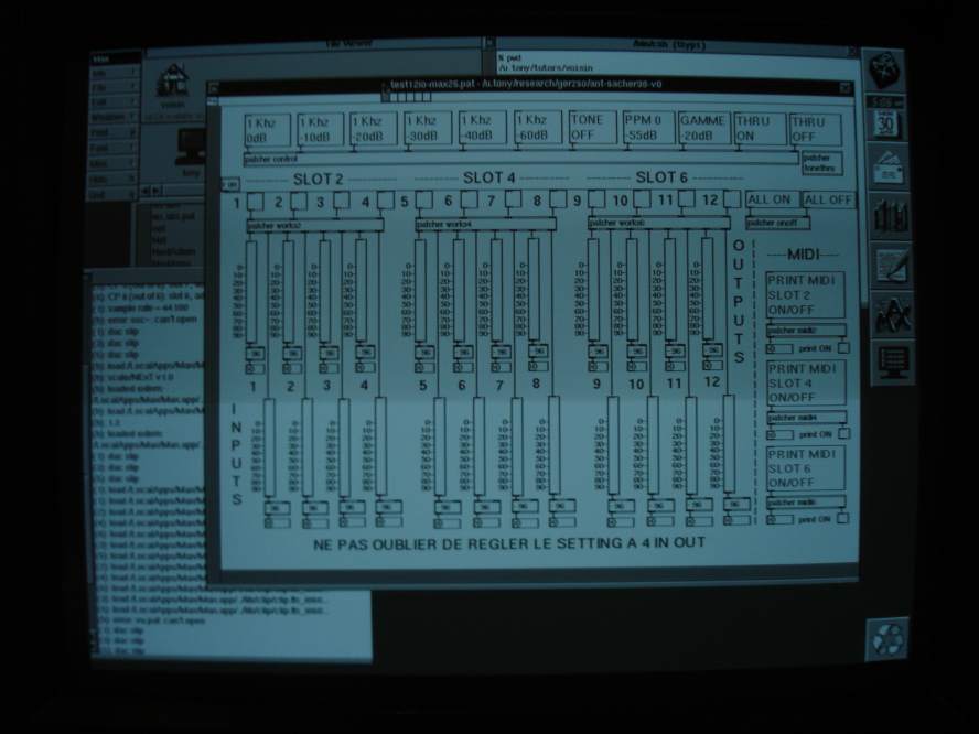 Ircam Max version 0.26 audio test patch on NeXTSTEP before a playing a piece