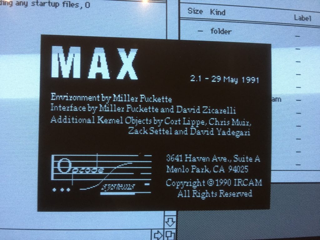 Max version 2.1 - 29 May 1991 - Relaunched in 2019 at the occasion of its 30 years anniversary at Ircam